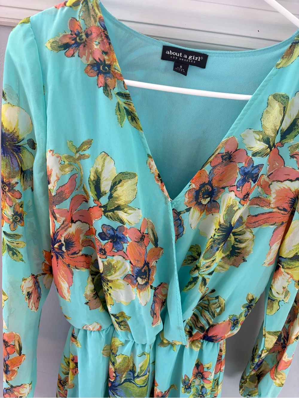 About A Girl Turquoise Floral Long-Sleeve Romper - Picture 2 of 7
